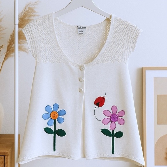 RXB Embroidered Sweater Hand-sewn Charming Sleeveless Knit Floral Top Medium - Picture 4 of 13